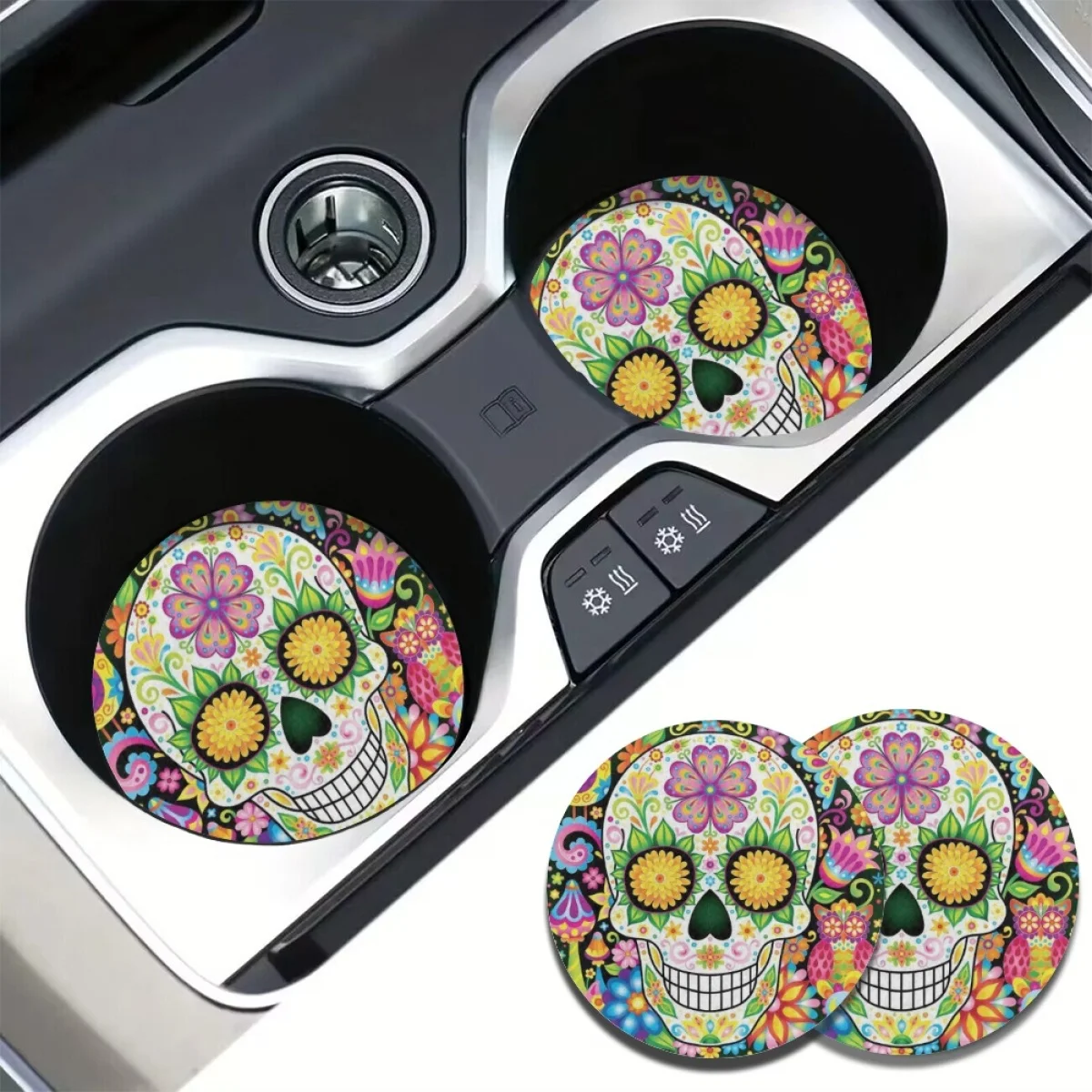 Halloween Decoration Scary Skull Flower Cartoon Print Water Coaster for Car Polyester Rubber Cloth Cup Pad Interior Accessories