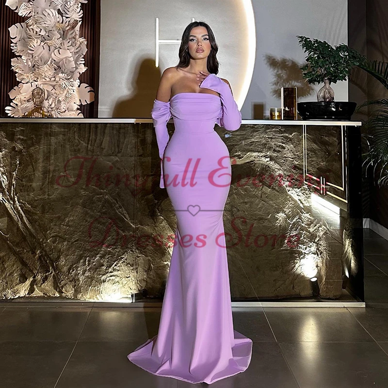 Thinyfull Sexy Mermaid Prom Evening Dresses Strapless Long Sleeve Satin Party Dress Formal Night Cocktail Prom Gowns Custom Size