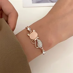 Fashion Delicate Opal Cat Adjustable Metal Chain Braclet for Women Girls Silver Color Shining Rhinestone Handmde Braclet Gifts