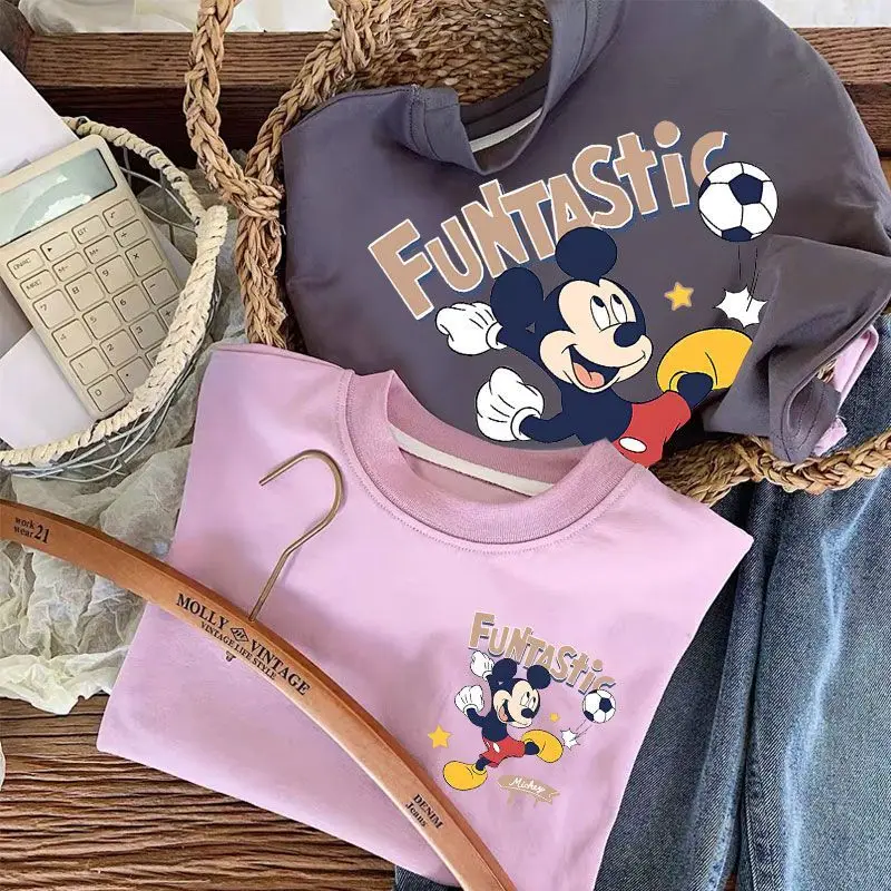 Disney Series Mickey เด็กฤดูใบไม้ผลิและฤดูใบไม้ร่วงนุ่มสบายแฟชั่นการ์ตูนสบายๆน่ารักผ้าฝ้ายปลอมชุดสองชิ้น