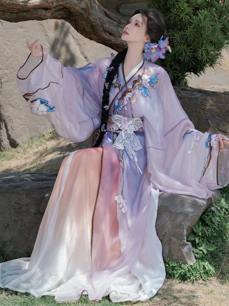 

Оригинальный женский комплект Ханьфу Xianchuxi: Фиолетовый костюм Вэй Цзинь с воротником-стойкой, в стиле династии Вань, для повседневной носки весной и летом, новая модель