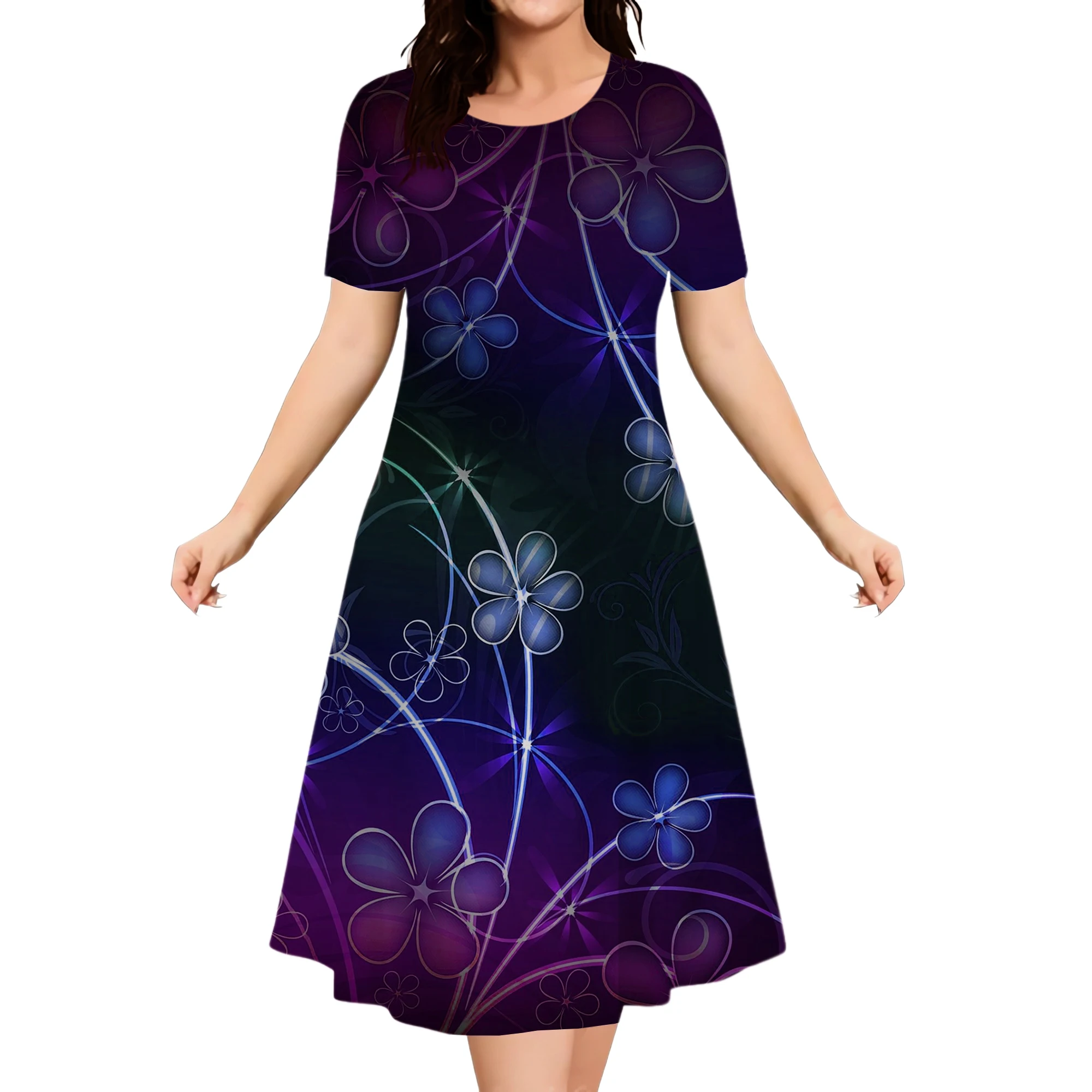 Summer Elegant Ladies New Dresses Fashion Street Round Neck Short Sleeve Dress Women Casual 3D Print Loose Plus Size Female 2024