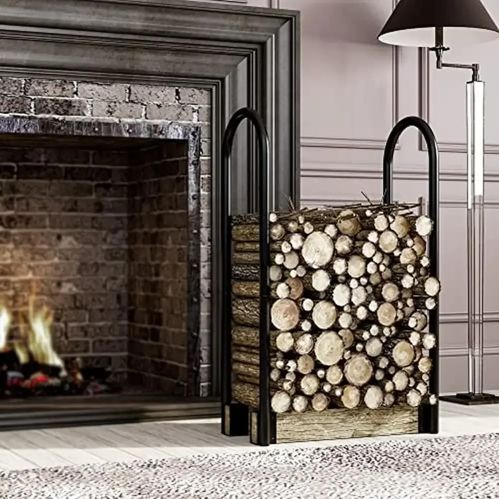 قابل للتعديل الصلب سجل حامل أرفف داخلي في الهواء الطلق الحطب تخزين الرف عدة 42 "H الثقيلة مسحوق أسود المغلفة الحديد توسيع #4