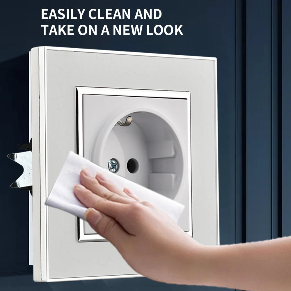 WESA الاتحاد الأوروبي القياسية مقبس الحائط الأبيض مرآة الاكريليك لهب لوحة مقبس الطاقة 16A مخرج كهربائي أخبار الأرض القياسية #4