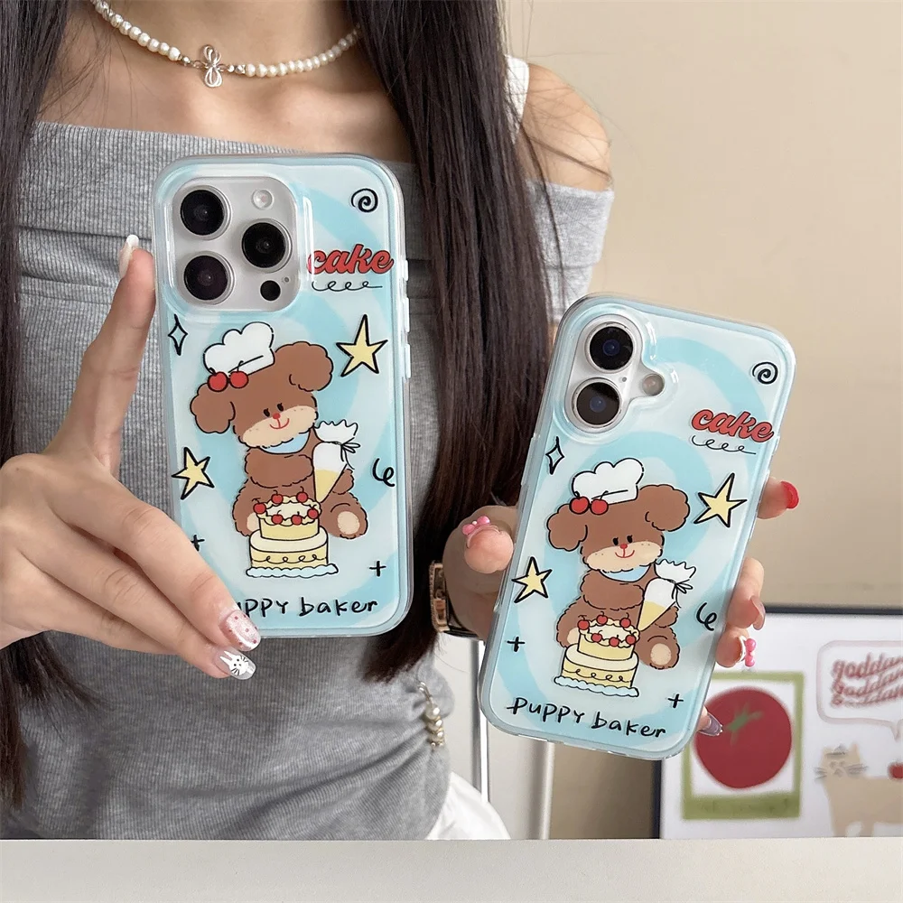

INS Korean Cute Cake Maker Dog Protective Cover Suitable for Apple iPhone 16 ProMax iPhone 15/14/13 Anti Drop Fashion
