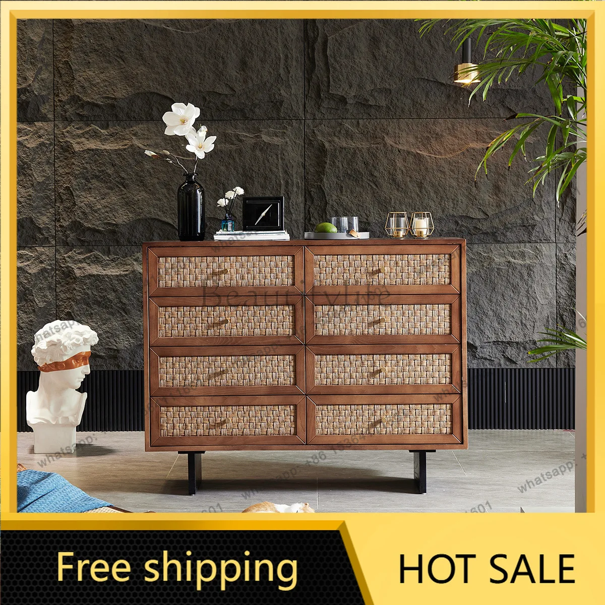 FG Nordic solid wood rattan, wabi-sabi, drawer storage locker