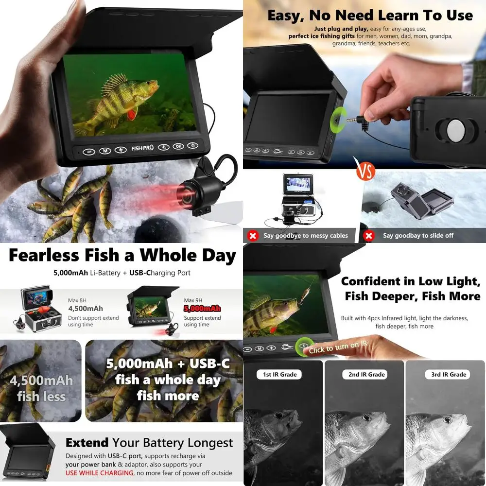 

[FishPRO ® Обновление 2026] Камера PRO для подводной рыбалки - Камера для подледной рыбалки с диагональю 4,3 дюйма (НЕ нужно обучение), 1000 ТВЛ, лед F