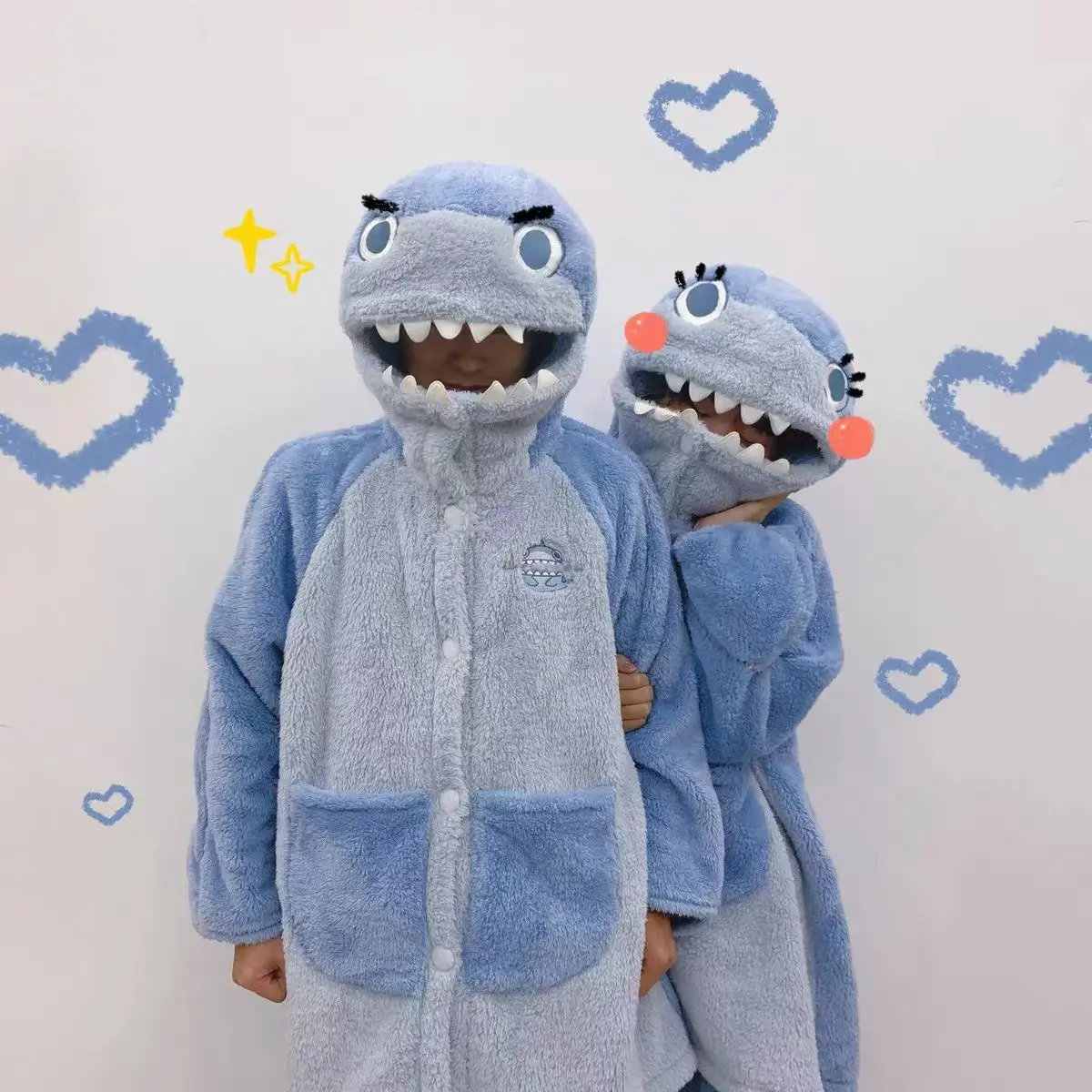 Pyjama Cosplay mignon pour couple, sac de couchage animal de dessin animé, vêtements de maison chauds, vêtements de loisirs tendance, vêtements de nuit décontractés pour hommes et femmes