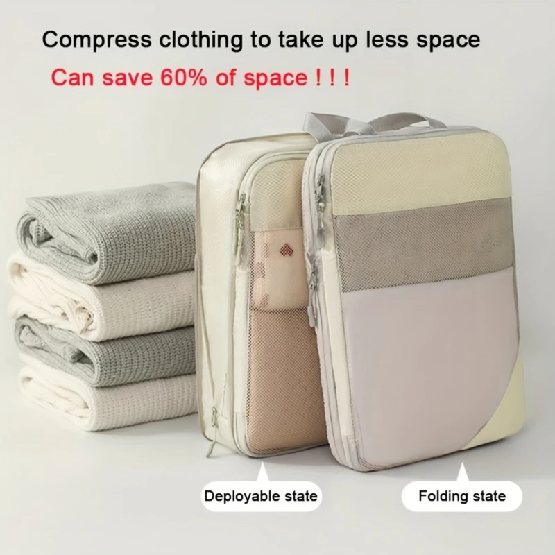 5Pcs Compressible Travel Luggage Organizers Portable Packing Cubes Clothes Shoes Toiletry Storage Bag Space-saving