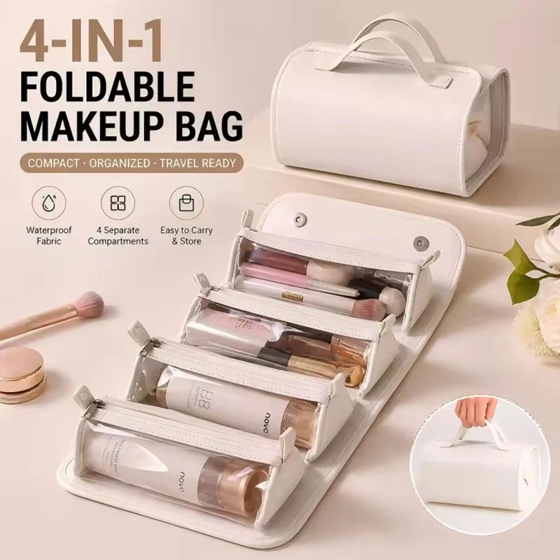 4 in 1 Makeup Bags Detachable Cosmetic Bag Portable Large Capacity Portable Folding Travel Cosmetics Storage Toiletry Bag