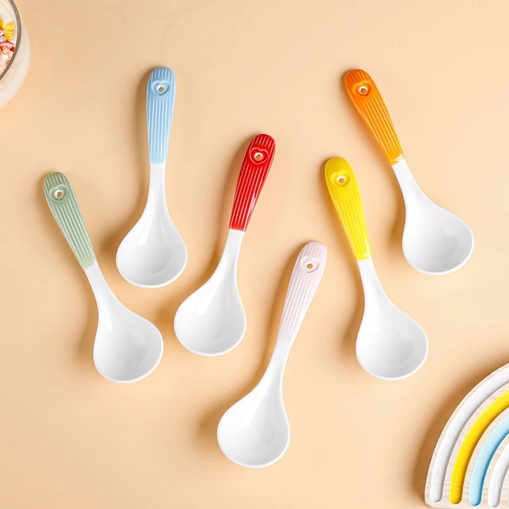 

6Pcs Ceramic Soup Spoon Set Premium Porcelain Small Spoons for Porridge Soup Household Kitchen Dining Ceramic Spoon