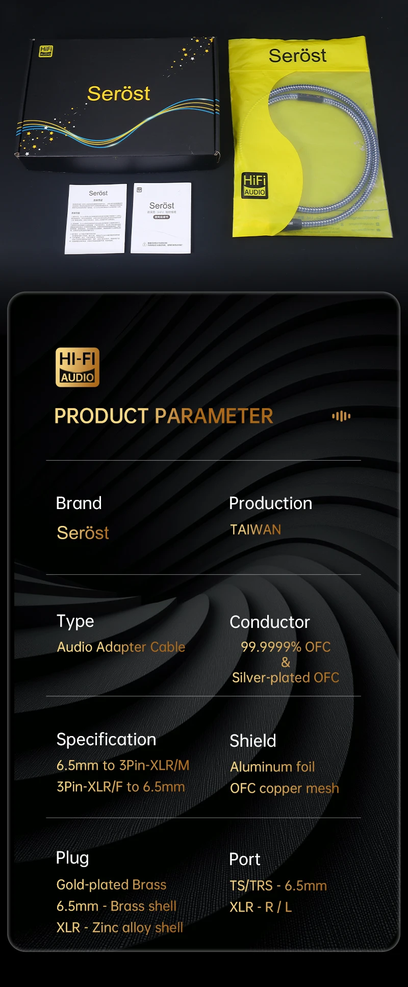 Serost StarPro HiFi 6,5mm Stereo zu XLR Balance Audio-Adapterkabel, versilbertes OFC für Mikrofon, Mischpult, Lautsprecher – Detail 11