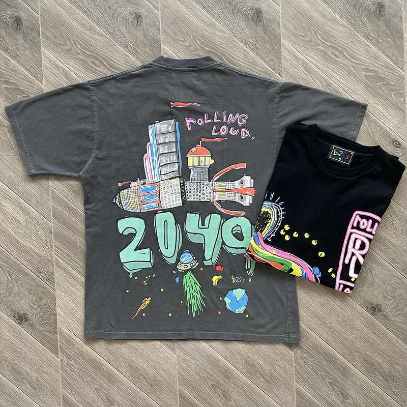 

Hand-Painted fiti ort-Sve T-irt B2S Rolling RL Exclusive Bass Crew Tee Cotton 00% Summer Faion Youth Trend