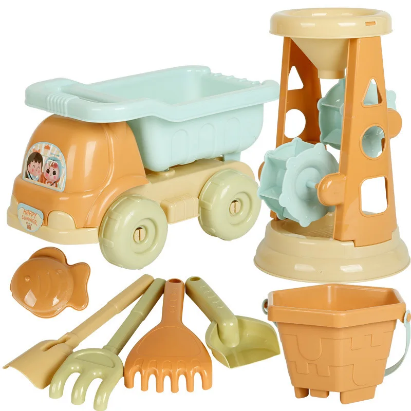 Summer New 19 Piece Children\'s Beach Bike Set Baby Beach Digging and Playing Sand Tool Bucket Hourglass Toy