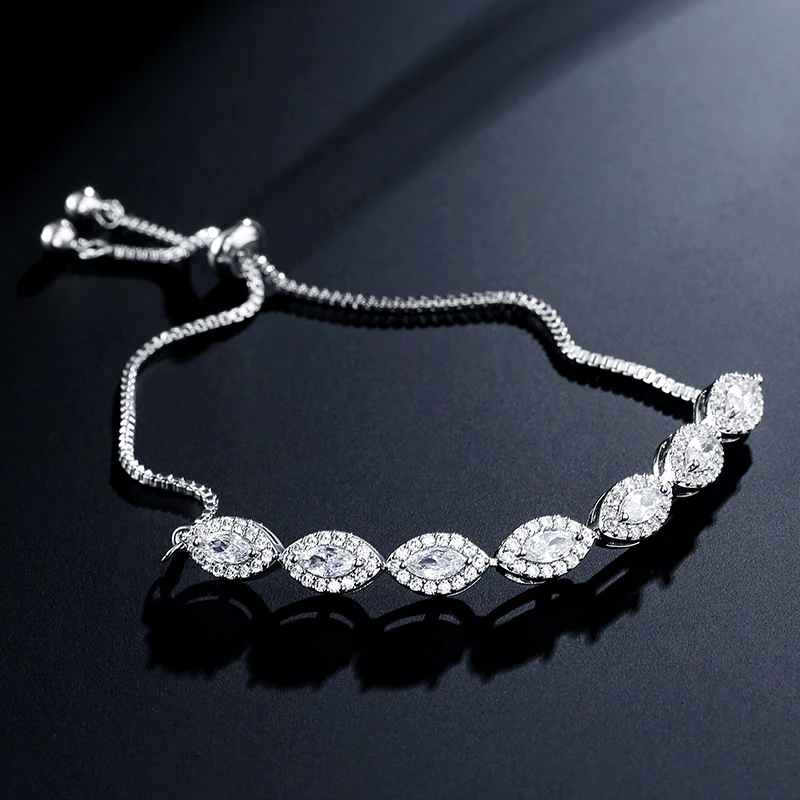 ZAKOL Fashion Marquise Cubic Zirconia Bracelet for Women Shiny CZ Adjustable Bracelets Bridal Wedding Dinner Jewelry