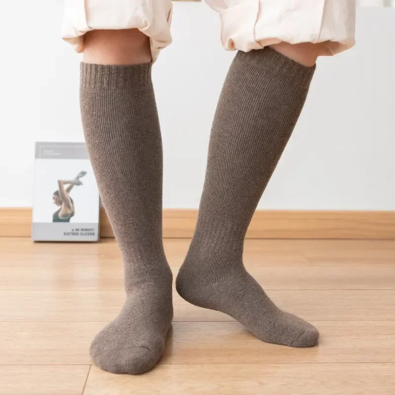 Solid Sock Long Harajuku Women Comfortable Men's Thick Compression Thermal Wool Soft Knee Warm Socks Winter Stocking Plush Hight