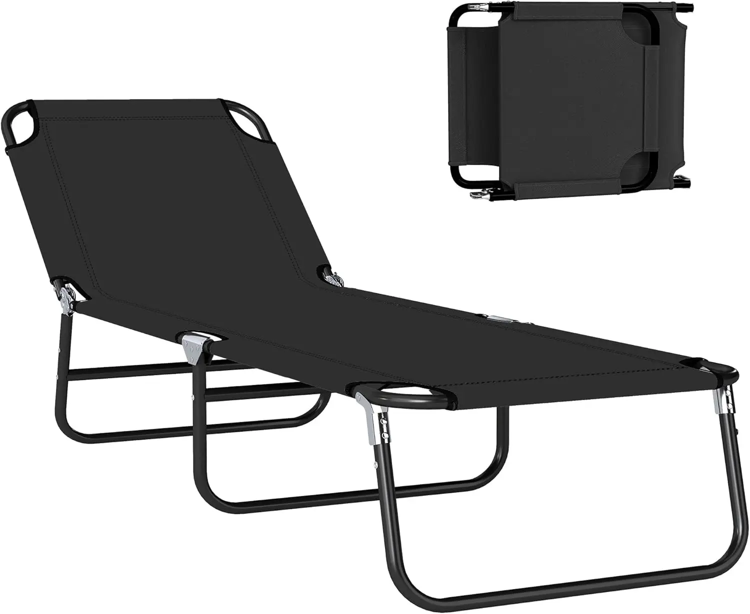 

Folding Chaise Lounge Pool Chair, 5-Level Reclining Back, Steel Frame for Beach Yard Patio, Black