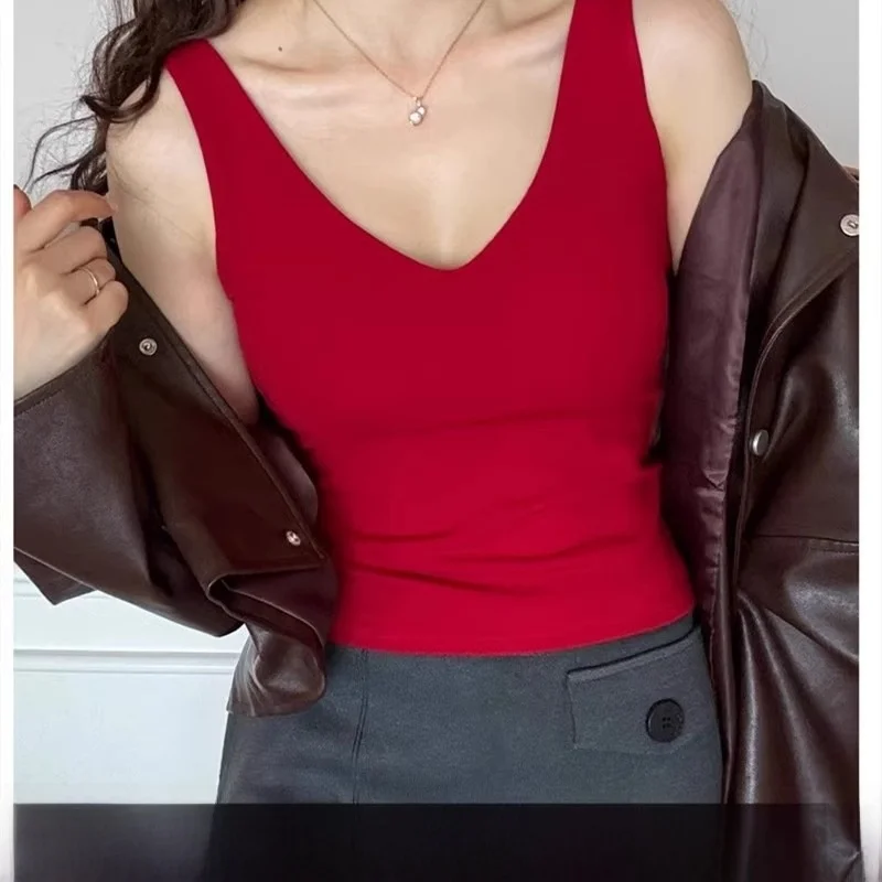 الدافئة محبوك صوف مبطن الخامس الرقبة سترة المرأة القطن الحرارية سترة الخريف الشتاء Ankllar الأحمر دافئ قاعدة طبقة علوية للنساء