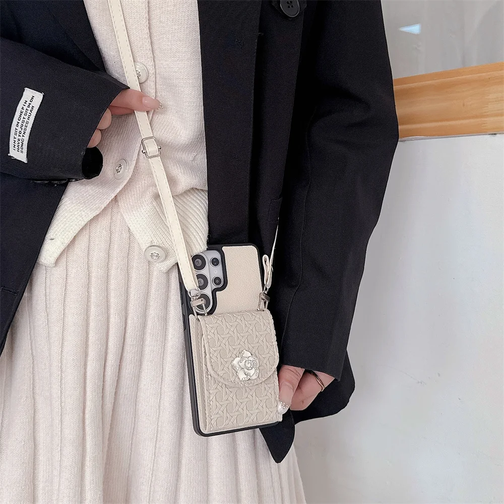 

Korean Leather Strap Card Holder Crossbody Phone Case for Samsung Galaxy S26 Ultra S23 S25 Plus S24 Cover Cute Shockproof Funda