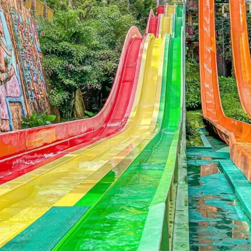 Commercial 10m High 3 Lanes Mat Racer Rainbow Water Park Slide for Hotel Resorts Outdoor Usage