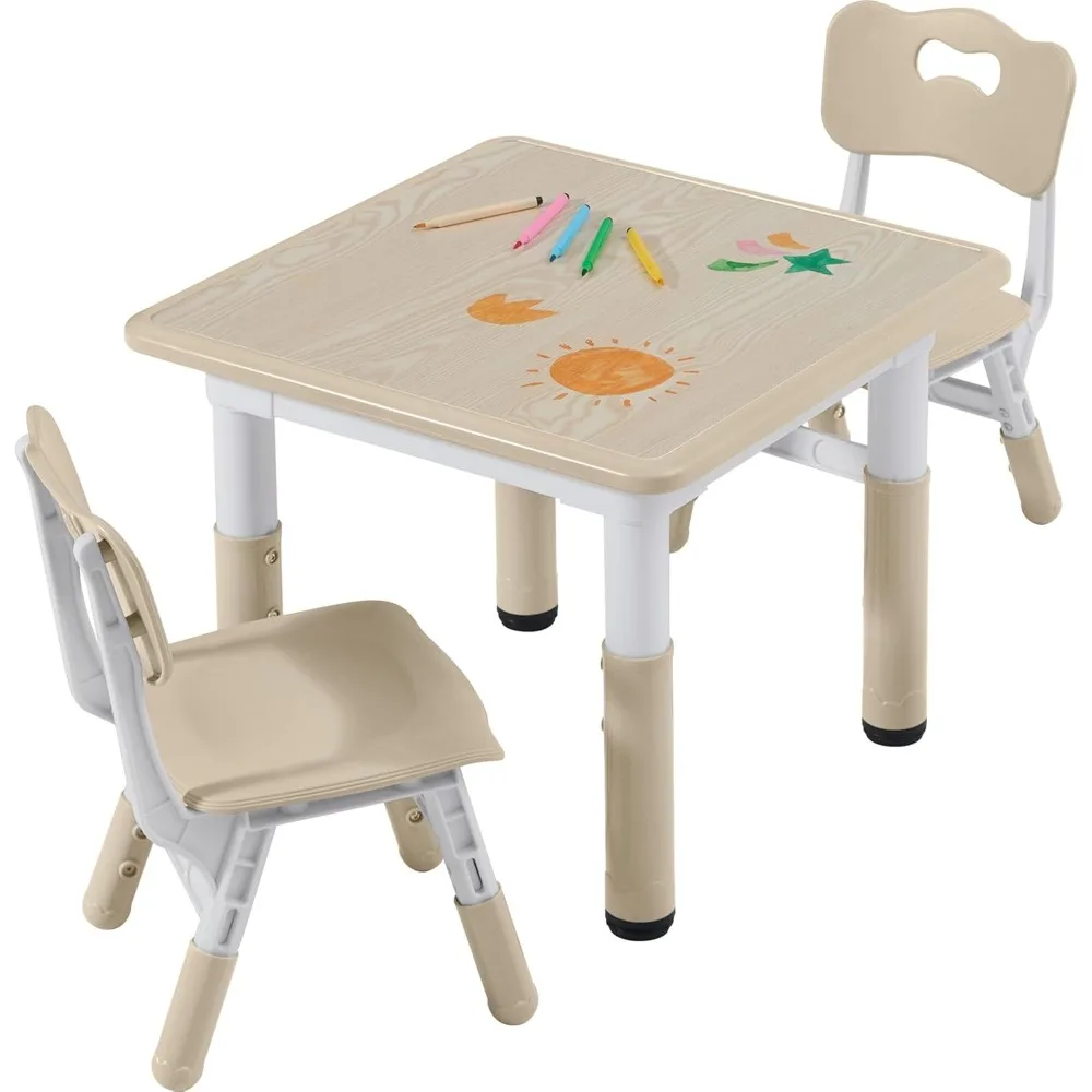 

Kids Table and 2 Chairs Set, Toddler Table and Chair Set with Graffiti Tabletop, Children Multi-Activity Table for Ages 3-8