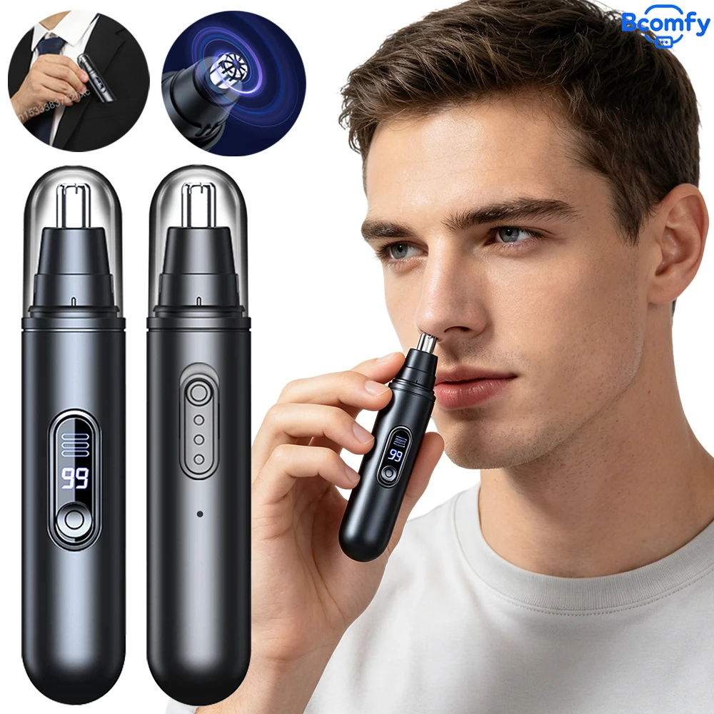 Electric Nose Hair Trimmer for Men Rechargeable Waterproof Painless Nose Hair Remover with  Digital Display for Home/Travel Use