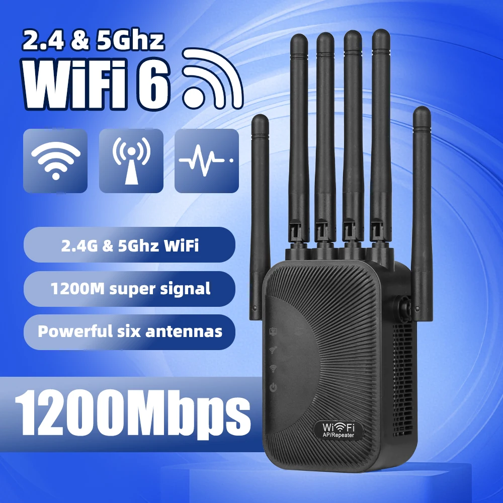 Regaton NUEVO Extensor WiFi de Doble Banda de 1200Mbps, Repetidor de Señal Inalámbrica 2.4G+5.8G, Amplificador de Rango WiFi para el Hogar, Cobertura Interior