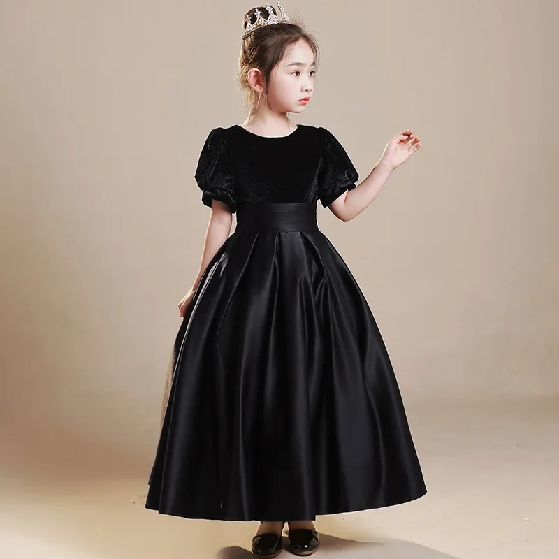 2024 Luxury Children Princess Black Dresses for Girls Vintage Elegant Dress Girl Young Formal Evening Teenager Party Prom Robes