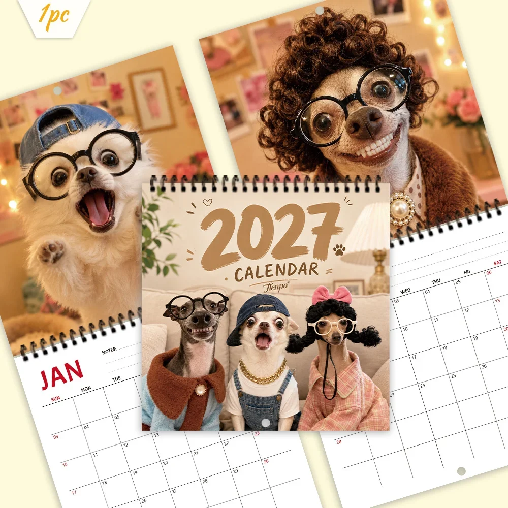 1pc 2027 Quirky Fun Small Dog Wall Calendar,12-Month Monthly Planner,Perfect Gift for Back-to-School Season, Christmas, New Year