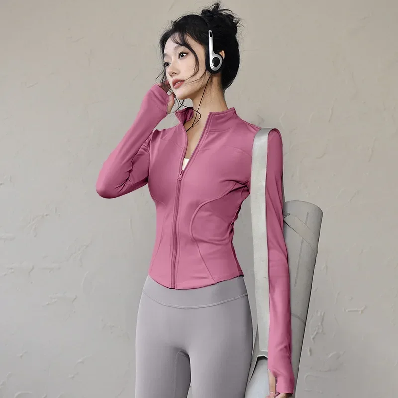 Custom LOGO summer quick-drying yoga clothes slim-fit running fitness jacket breathable high-elastic sports top