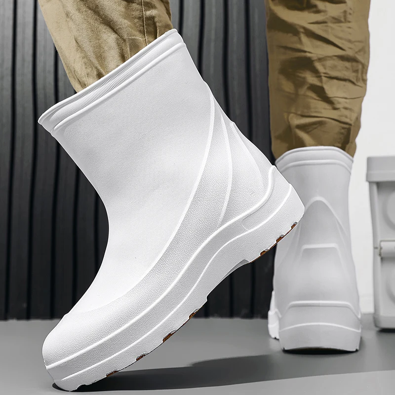 أحذية المطر لصيد الأسماك، غير قابلة للانزلاق، مقاومة للماء، أحذية المطر القصيرة، أحذية المطر الصيدية الخارجية المقاومة للاهتراء، مطبخ متكامل لنظافة الطعام