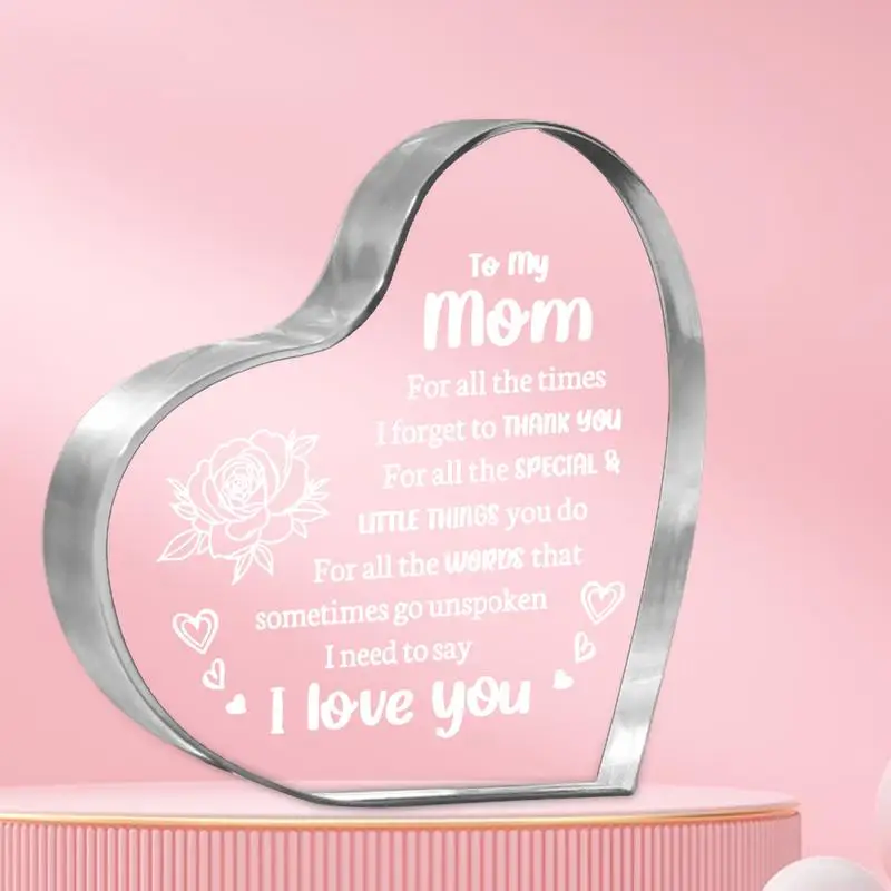 Heart Heart shaped ornament I Love You Mom Acrylic Keepsake Mother's Day Cute Decorations Gift from Son or Daughter Home decor