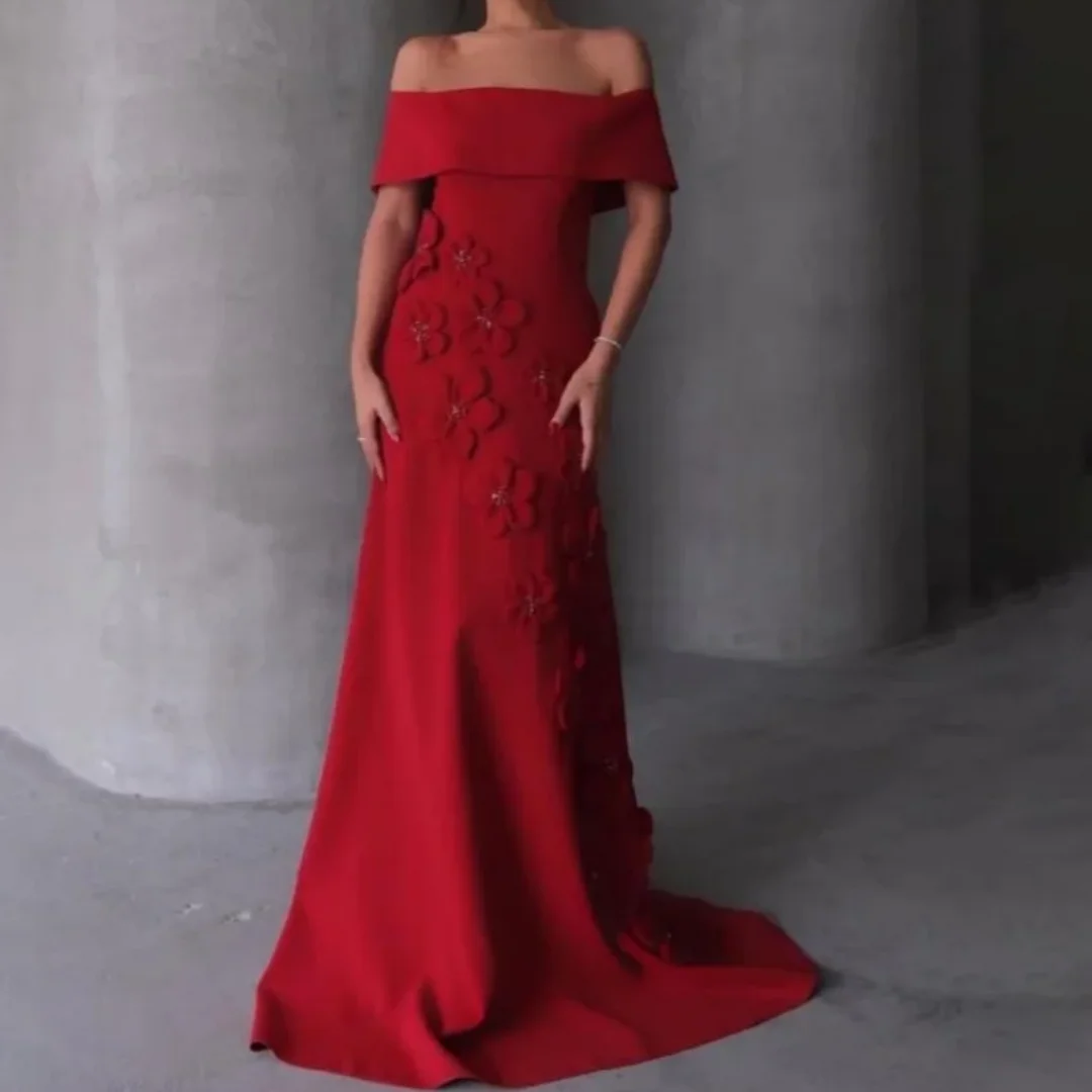 Urocza suknia wieczorowa damska z odkrytymi ramionami, długa do podłogi, elegancka suknia balowa w stylu syreny, marszczona, szyta na miarę.