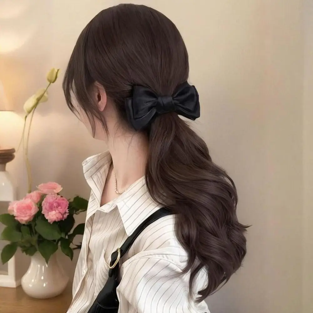 

Moonlight Yarn Bow Ponytail Wig Claw Clip Long Wavy Wig Elegant Ponytail Wig Low Ponytail Hair Extension