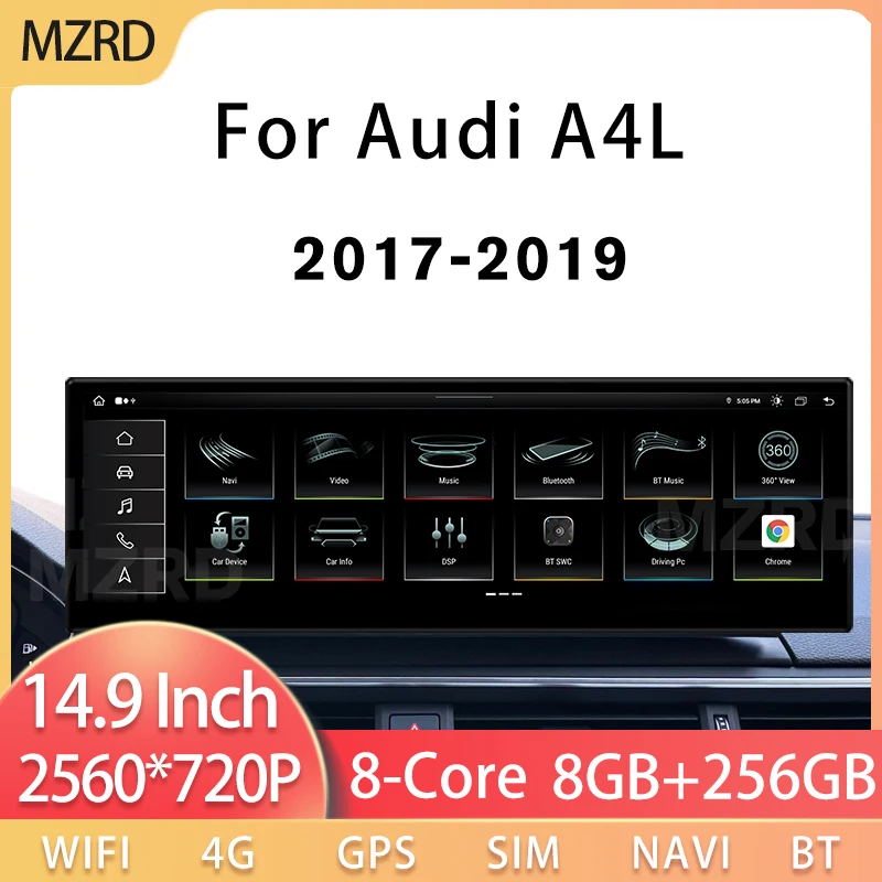 

MZRD 14.9'' Android14 Car Multimedia Video Player For Audi A4 A4L A5 LHD 2017-2019 Carpaly Auto Navi Tools 4G GPS