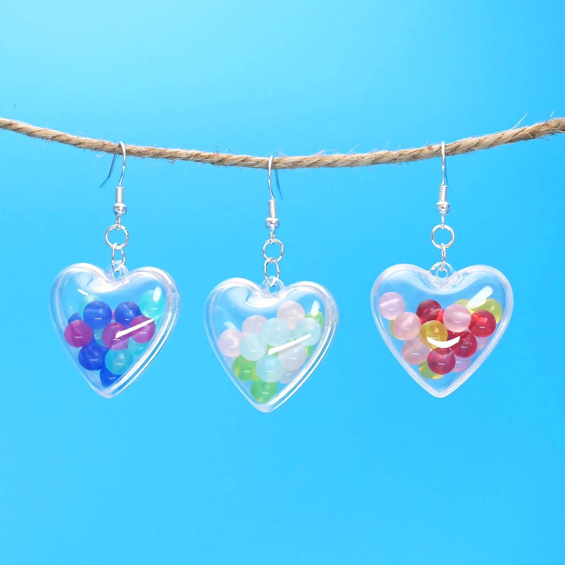 Newly Arrived Jewelry Transparent Resin Heart-shaped Colored Bead Box Earrings UNISEX Halloween Hip Hop Party Jewelry Earrings