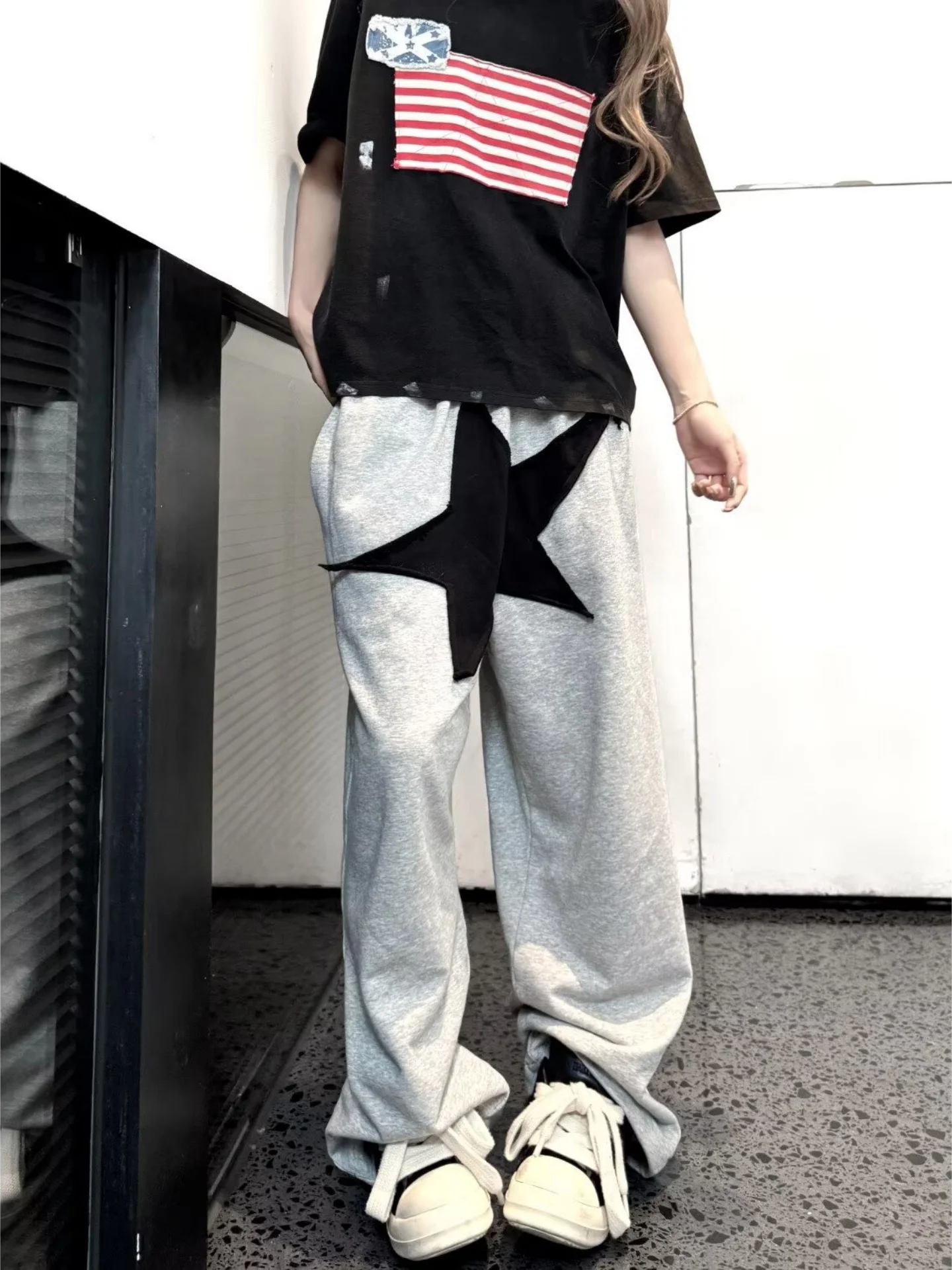 Retro Drawstring Elastic Waist Straight Leg Casual Sports Pants Men Women Wide Leg Sweatpants Slimming Effect Leisure Trousers