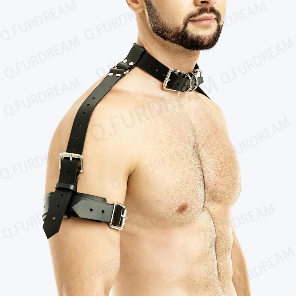 Sexy Men\'s Harness Pu Leather Gay Chest Harness Bdsm Bondage Black Leather Cage Lingerie Punk Rave Erotic Costume Clubwear