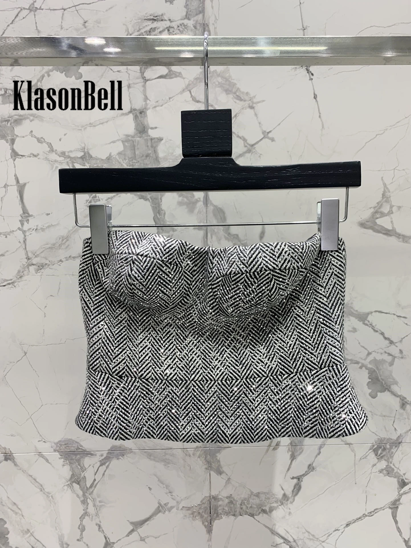 3.13 KlasonBell Fashion Diamonds Herringbone Worsted Wool Set Single Breasted Sashes Coat Or Strapless Camis Or Skirt Or Shorts