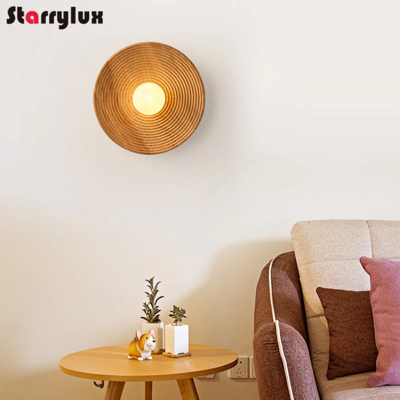 

Solid Wood Wall Light Japanese Wabi Sabi Staircase Hallway Entryway Natural Zen Bedside Lamp