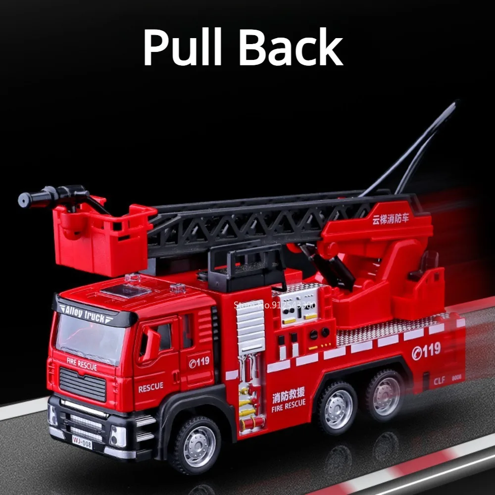 1/32 Fire Ladder Truck Water Tanker Car Toy Model Alloy Diecasting Doors Opened Water Spray Models Decorative for Children Gifts