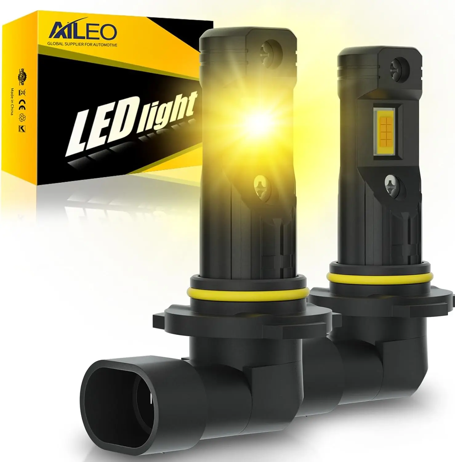 

9145 H10 Светодиодные противотуманные фары или DRL, 3000K Янтарно-желтый, модернизированный дизайн 16 светодиодных чипов CSP, 500% яркость, чем галоген, 9145/ч