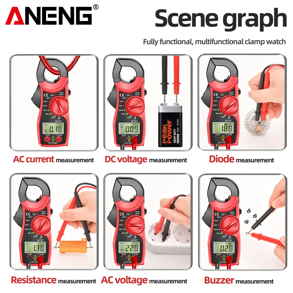 ANENG MT87 1999 conta pinza amperometrica digitale DC/AC multimetro amperometro Tester di tensione NCV Ohm strumento rilevatore di alta precisione