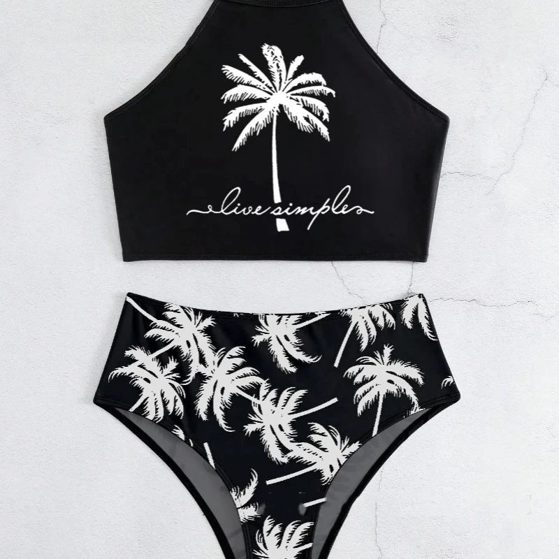 Fashion Holiday Tree Printed Bikini Set Women's Sexy Tie-Front High Waist Two-Piece Swimsuit Summer Two Piece High Rise Panties
