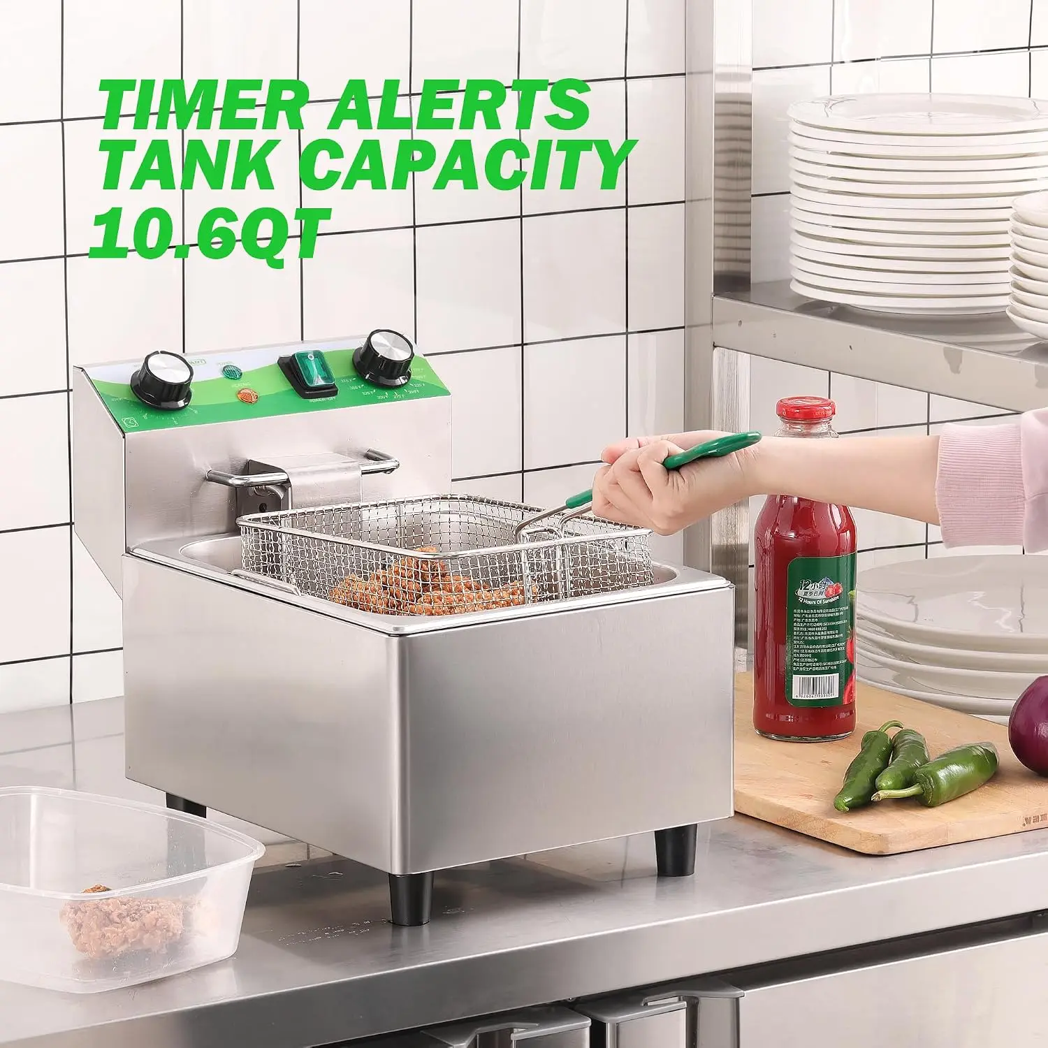 ^Electric Deep Fryer with Timer 10L/10.6QT Commercial Deep Fryer with Basket and Lid, Temp Control, 1700W/110V Stainless Steel