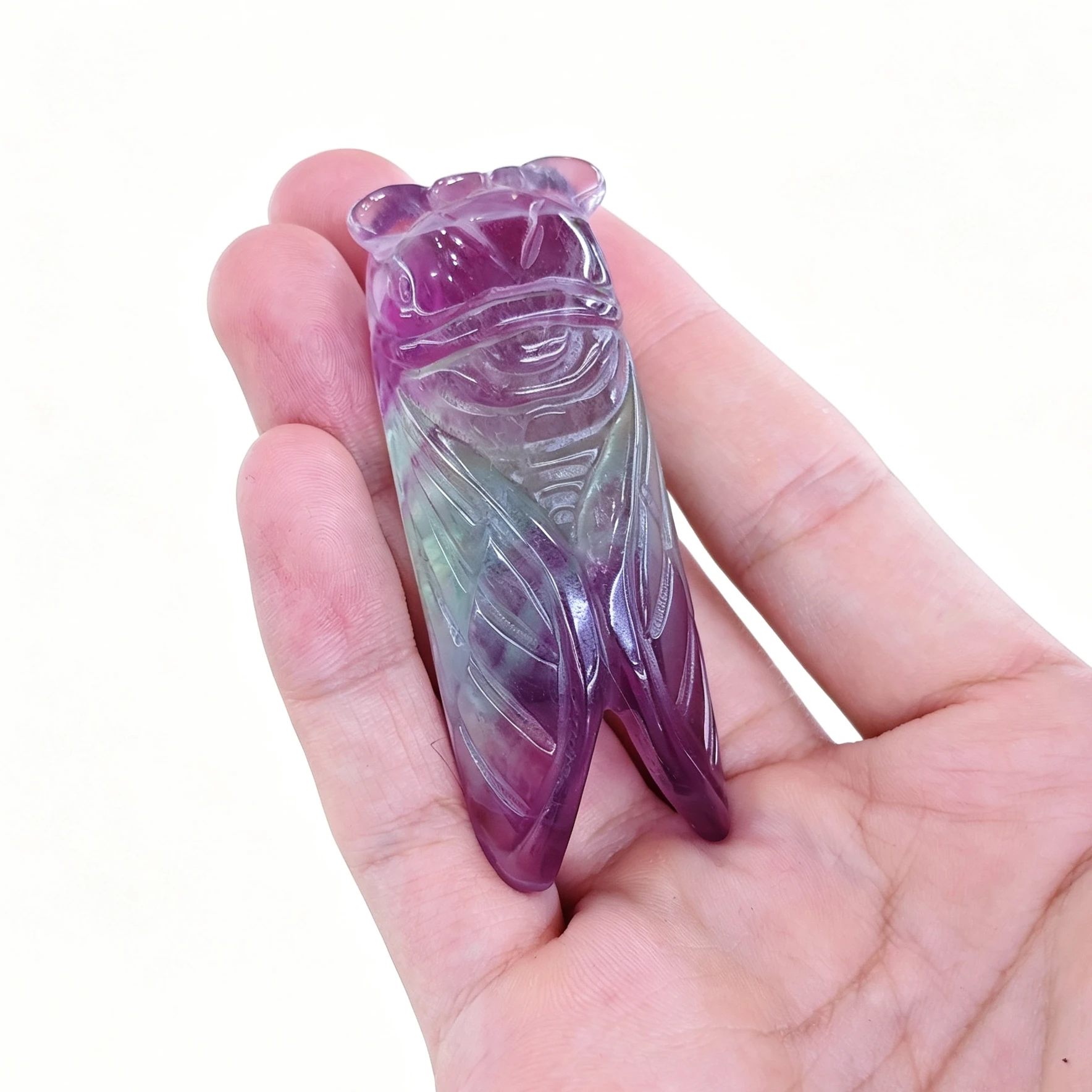 Natural Rainbow Fluorite Carved Cicada Figurine Insect Gemstone Bug Statue Home Office Table Decor Gift Random Dispatch 1 Pc