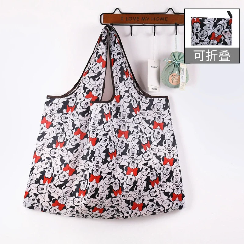 Disney Cartoon Mickey Minnie Portable Foldable Shopping Bag Cartoon Stitch Large Capacity Storage Bag Repeated Use Eco-friendly