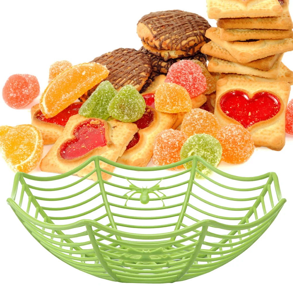 

Scary Halloween Decorations Basket Trick Treat Candy Bowl Spider Green