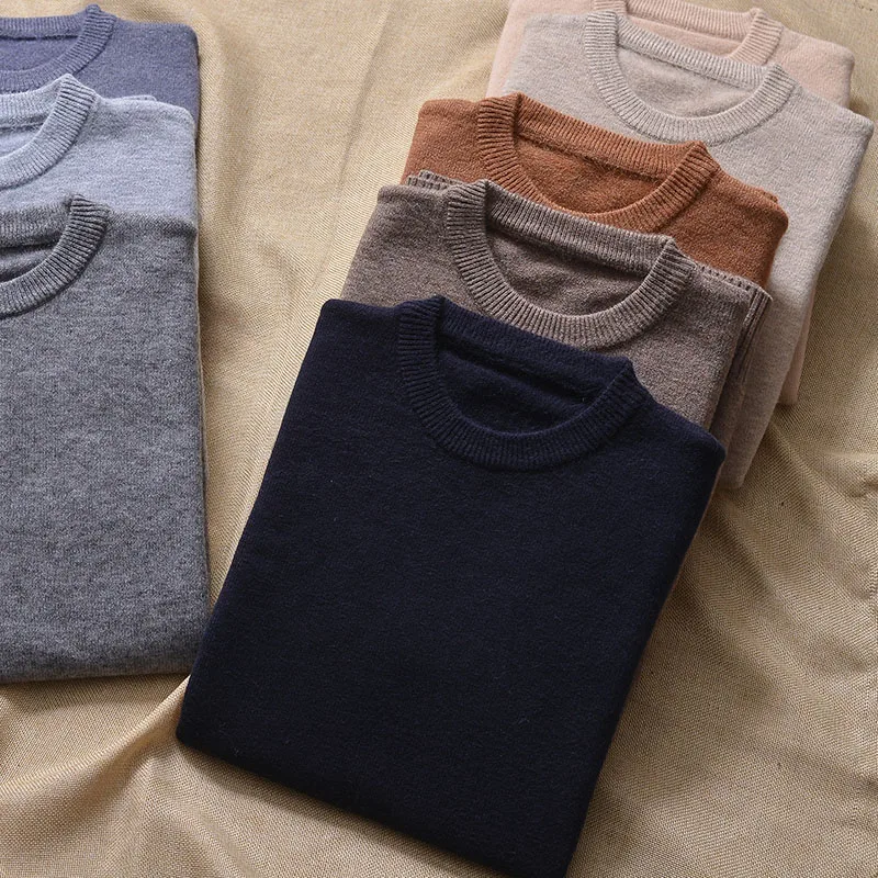 Men's round Ne Knitted Wool Sweater Straight Tube Long Sve Casual Wear Mid-aged And Young Multi-color Knitwear