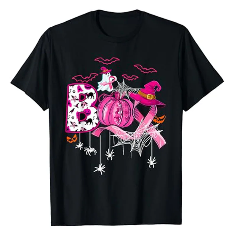 

Funny Boo Pumpkin Witch Pink Ribbon Breast Cancer Halloween T-Shirt Thanksgiving Day Gifts Breast Cancer Warrior Graphic Tee Top